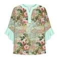 thumbnail image 3 of 3/4 Sleeve Tees for Women, 3/4 Length Sleeve Womens Tops Summer V-Neck Floral Pattern Blouses Trendy Button-up Front Ruffle Sleeve Tunic T-Shirts Dressy Casual Loose Blouse Shirts, MR-5, M, 3 of 5