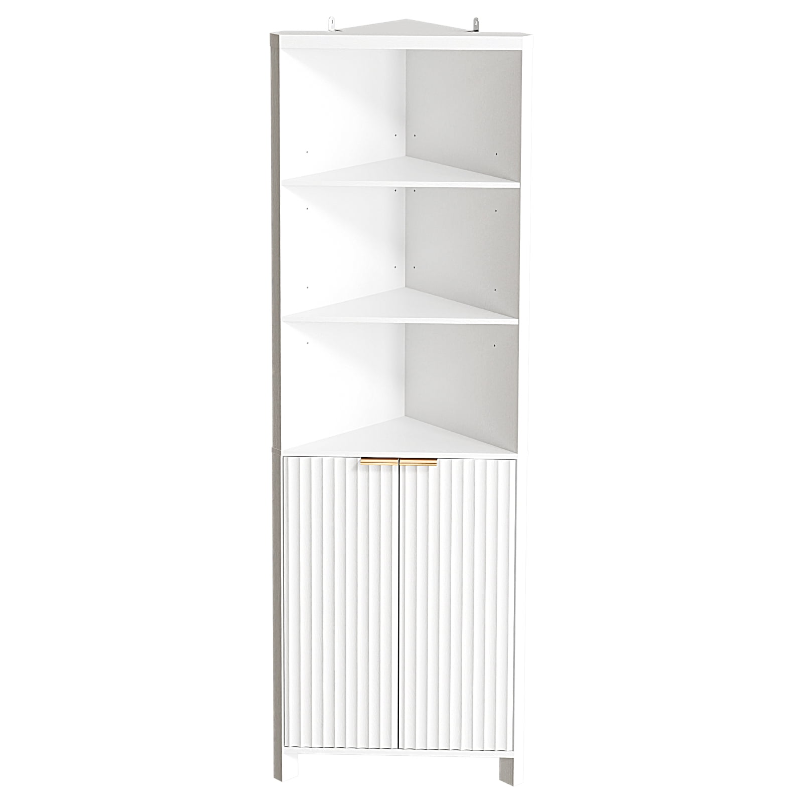 Ktaxon Corner Bathroom Cabinet with Fluted Double - doors, 5 - Tier Freestanding Storage, White
