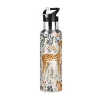 Yayeee 20oz Double Wall Stainless Steel Water Bottle with Flip Straw, Animals in A Forest Pattern