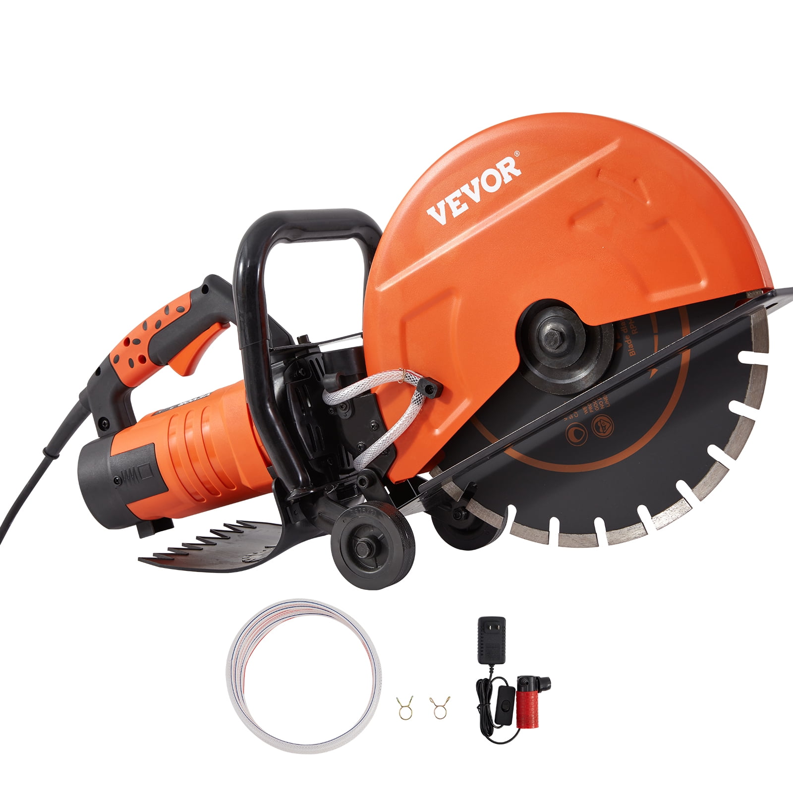 VEVOR Electric Concrete Saw 14 in Circular Saw Cutter with 5 in Cutting Depth Wet Dry Disk Saw Cutter Includes Water Line Pump and Blade for Stone Brick Porcelain Concrete 3200W 15A Motor