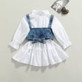 thumbnail image 4 of Toddler Baby Girl Ruffle Long Sleve Flare Dress Sleeveless Denim Crop Jacket Lace-Up Camisole Vest, 4 of 7