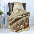 thumbnail image 3 of Ambesonne Nautical Fleece Throw Blanket Floral Sea Shore and Boat 50"x70" Grey Yellow Dark Salmon, 3 of 5