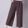 thumbnail image 2 of WAYUTE Yoga Pants Women High Waisted Elastic Waist Loose Linen Cropped Wide Leg Solid Color Trouser Loose Fit Daily Wear M, 2 of 7