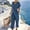 Dark Blue, variant on Women's Elegant 2 Piece Set V Neck Short Sleeve Twist Waist Wrap Top Cropped Trousers with Pockets Casual Solid Summer Outfit, L