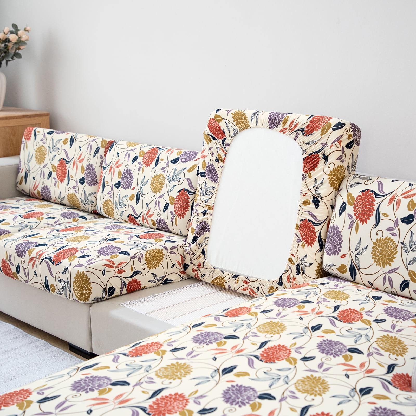Rosnek Printed Floral Couch Cushion Cover Sofa Seat Slipcover Soft
