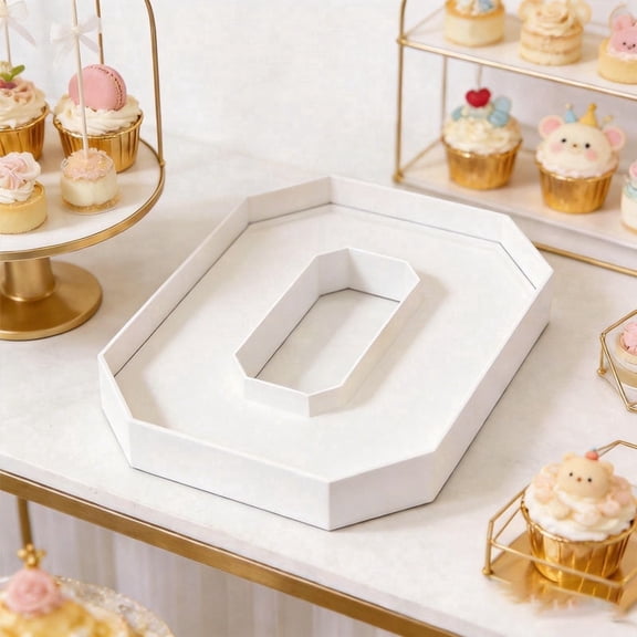 1 Pcs 3D Geometric White Paper Display Tray 22x25.5cm - Pre-Assembled Octagonal Serving Pallet for Wedding Party Dessert Table, Jewelry & Cosmetic Display Organizer