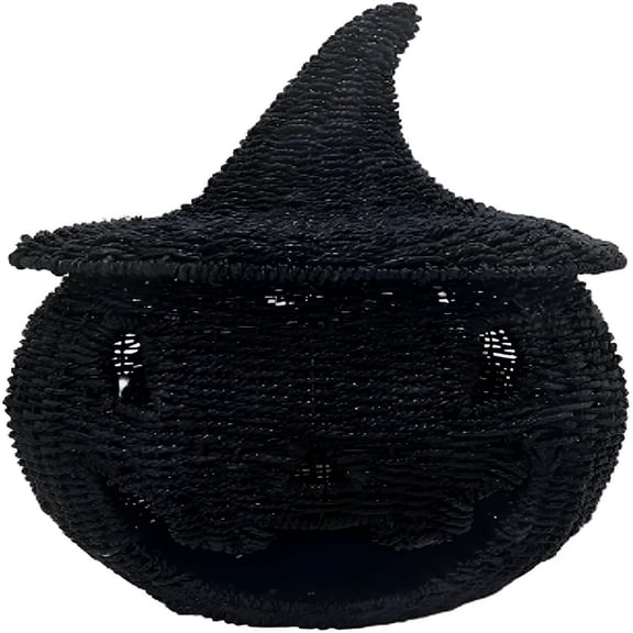 LAMIRO 2025 New Happy Haunting Seagrass&Metal Pumpkin–Super Cool Large Jack-o-lantern Basket At Home–Halloween Decorations Great Halloween Gifts–10.6"