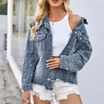 thumbnail image 2 of MuZeFu Denim Jackets for Women Clearance Women's Fashion Color Lapel Look Slimmer Sleeve Denim Jacket, 2 of 9