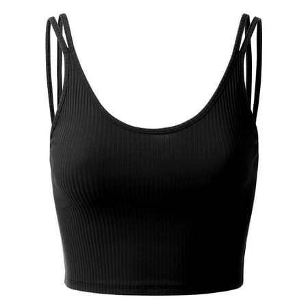 - Doublju Womens Double Spaghetti Strap Ribbed Knit Crop Tank Top