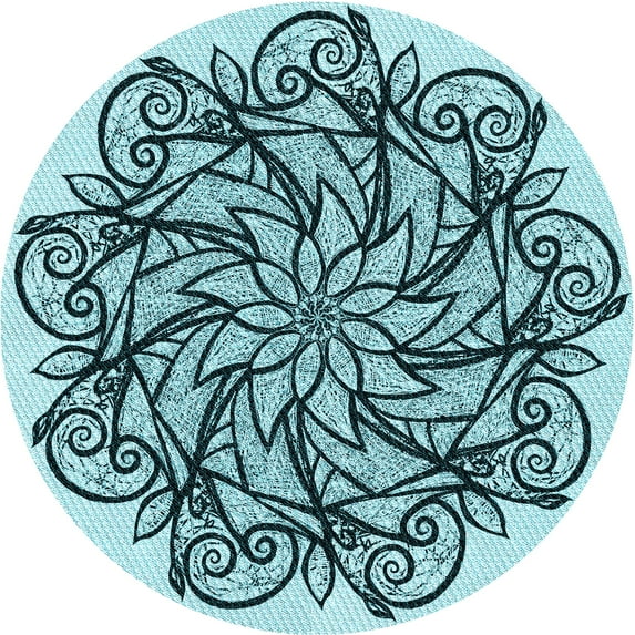 Ahgly Company Machine Washable Indoor Round Transitional Electric Blue Area Rugs, 7' Round