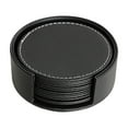 thumbnail image 2 of Set of 6 Leather Drink Coasters, Round Cup Mat Pad with Holder for Tabletop Protection, Home Décor, Kitchen and Housewarming Gift (Black, 4.5"), 2 of 6