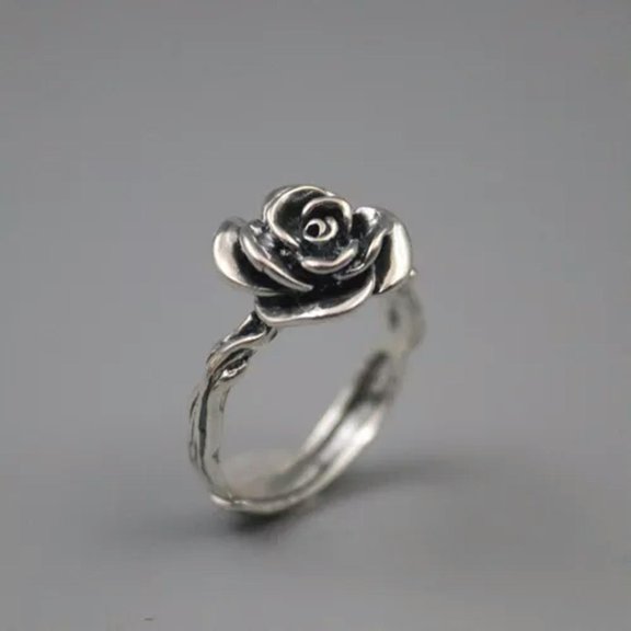 MATROOY Vintage 925 Sterling Silver Ring For Women Personality Rose Flower Ring 5-9 8.4g