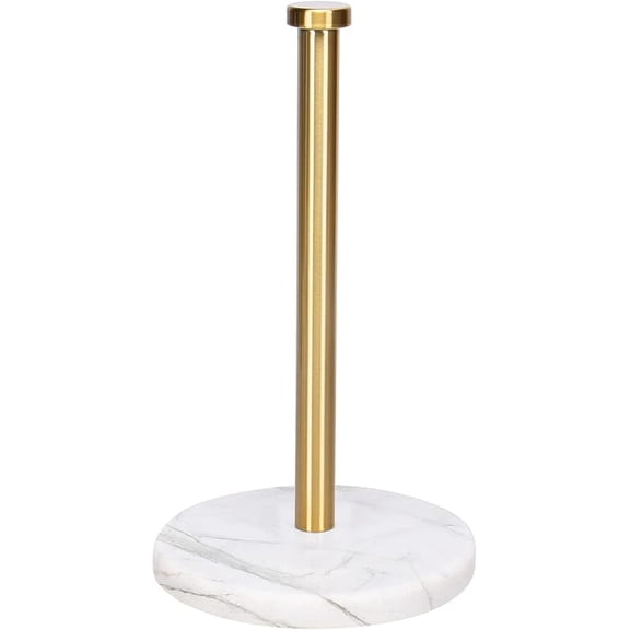 CZQ Standing Paper Towel Holder, Kitchen Paper Towel Tissue Holder- for Bathroom Kitchen Countertop, Standard or Jumbo-Sized Roll Paper (with Marble Base, Gold)