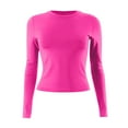 thumbnail image 3 of Crop Tops For Women Cute V Neck Thermal Outfit Teen Girls Basic Tee Juniors Fashion Athletic Long Sleeve Tops Trendy Slim Fitted Y2k Layering Tight Shirt Hot Pink XS, 3 of 4