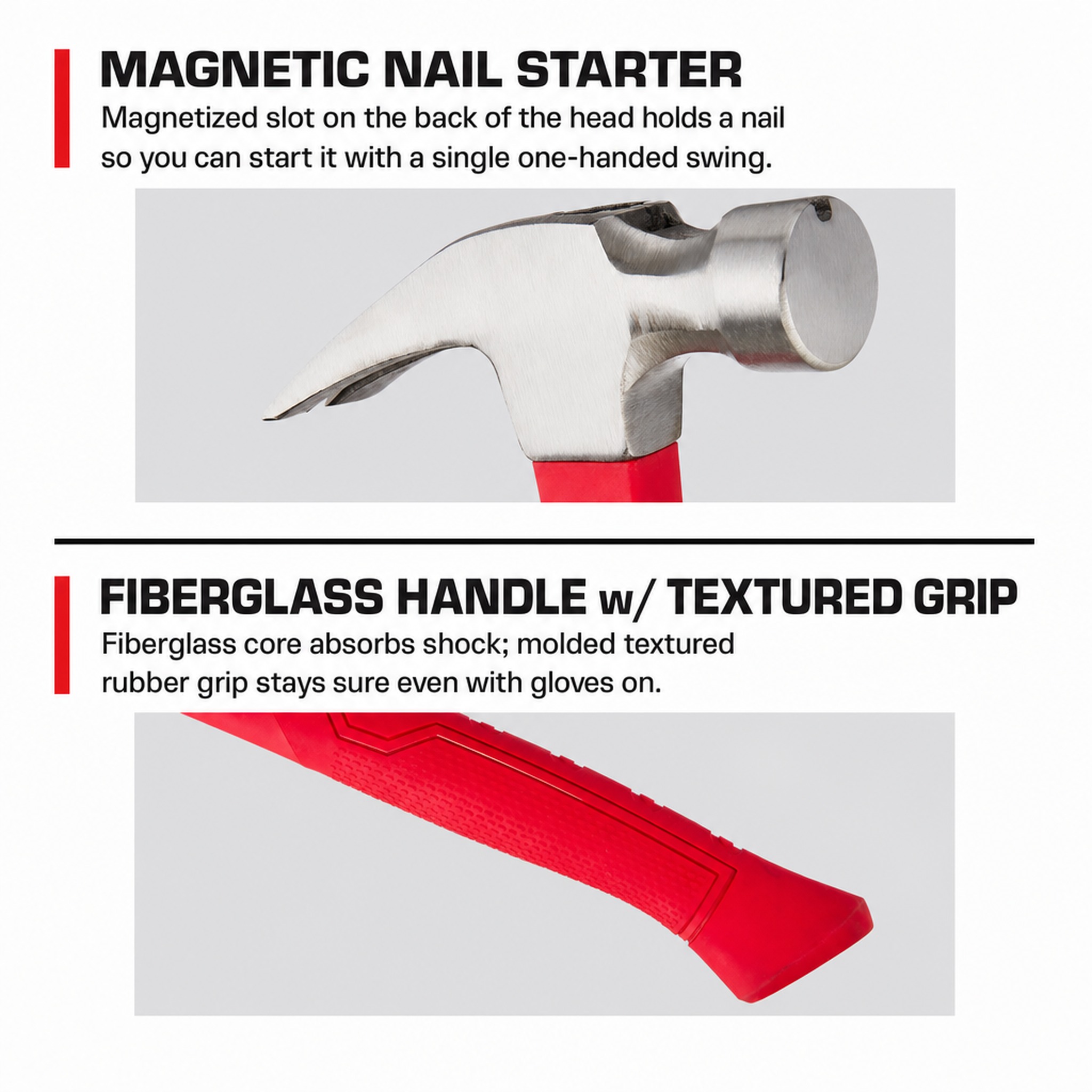 Hyper Tough 20 oz Steel Rip Claw Hammer with Fiberglass Handle photo 3