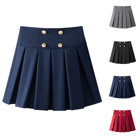 HVOBTTY Summer Girl's Mini Pleated Skirt Solid Color College with Inner Liner for School Wear