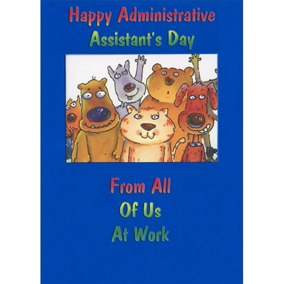 Designer Greetings Animals in Die Cut Window on Blue Humorous / Funny Administrative Assistant's Day Card
