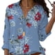 thumbnail image 3 of Guardurnaity Blusa de manga larga con solapa para mujer, blusa con estampado de niñas, blusa larga suelta con solapa para mujer Prendas para la parte del cuerpo azul oscuro 3XL, 3 of 6
