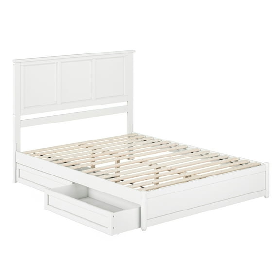 Felicity Queen Wood Platform Bed with Panel Footboard & Storage Drawers in White