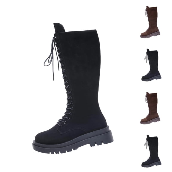 THDHVS Winter Boots for Women,Womens Shoes,Women's High-Top Lace-Up Plus-Size Boots Fall and Fashion Style Trendy Cool and Stylish British Equestrian Boots. Black