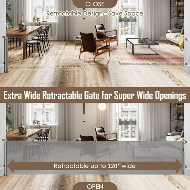 Retractable Baby Gate, Caveen 120" Extra Wide ABS Expandable for Livingroom Outdoor, Gray Retractable Baby Gate, Caveen 120" Extra Wide ABS Expandable for Livingroom Outdoor, Gray - Image 3