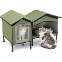 2 Pcs Outdoor Cat House and Cat Feeding Station 18.5 x 16.3 x 12.9 Inch Weatherproof Insulated Feral Pet House Shelter for Outside Winter Easy to Assemble