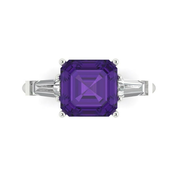 Three-Stone Engagement Ring for Women - 3ct Natural Amethyst in 18K White Gold Promise Ring