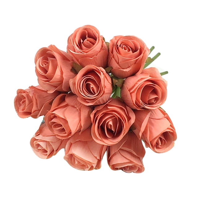Bearachild Flores artificiales Flores realistas 12 cabezas Arreglo de boda Faux Anti-fade Rose Centros de Accesorios de fotografía Decoración Rojo naranja