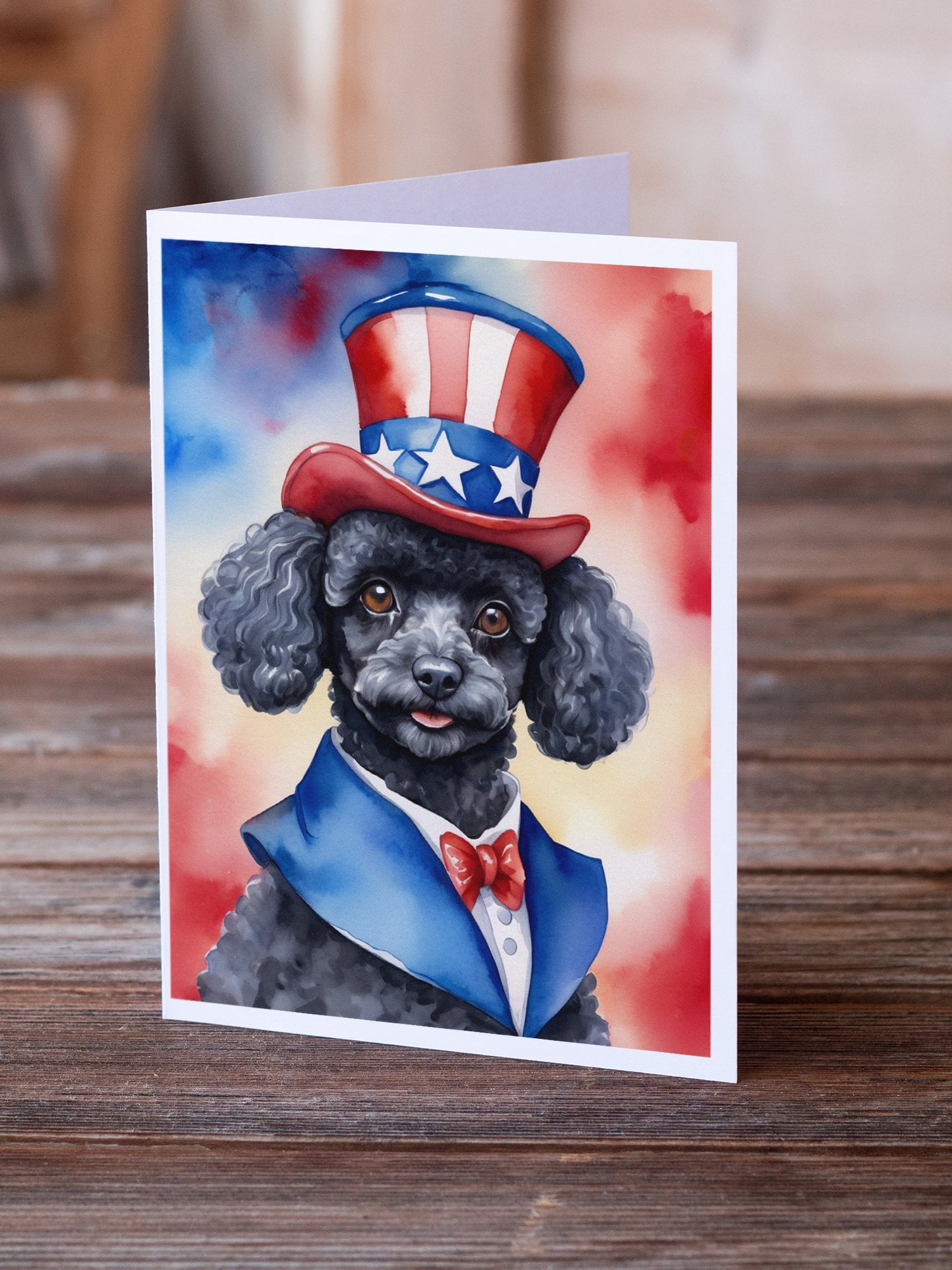 Black Poodle Patriotic American Greeting Cards Pack of 8 7 in x 5 in