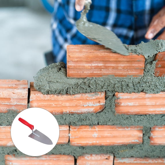 Hemobllo Masonry Trowel with Plastic Handle, Manganese Steel Red Brick Blade for Construction and Leveling, 1 Piece Tool