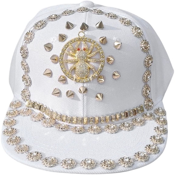 Hsqqdc Studded Baseball Cap with Spider Chain Rhinestone Hip Hop Hat