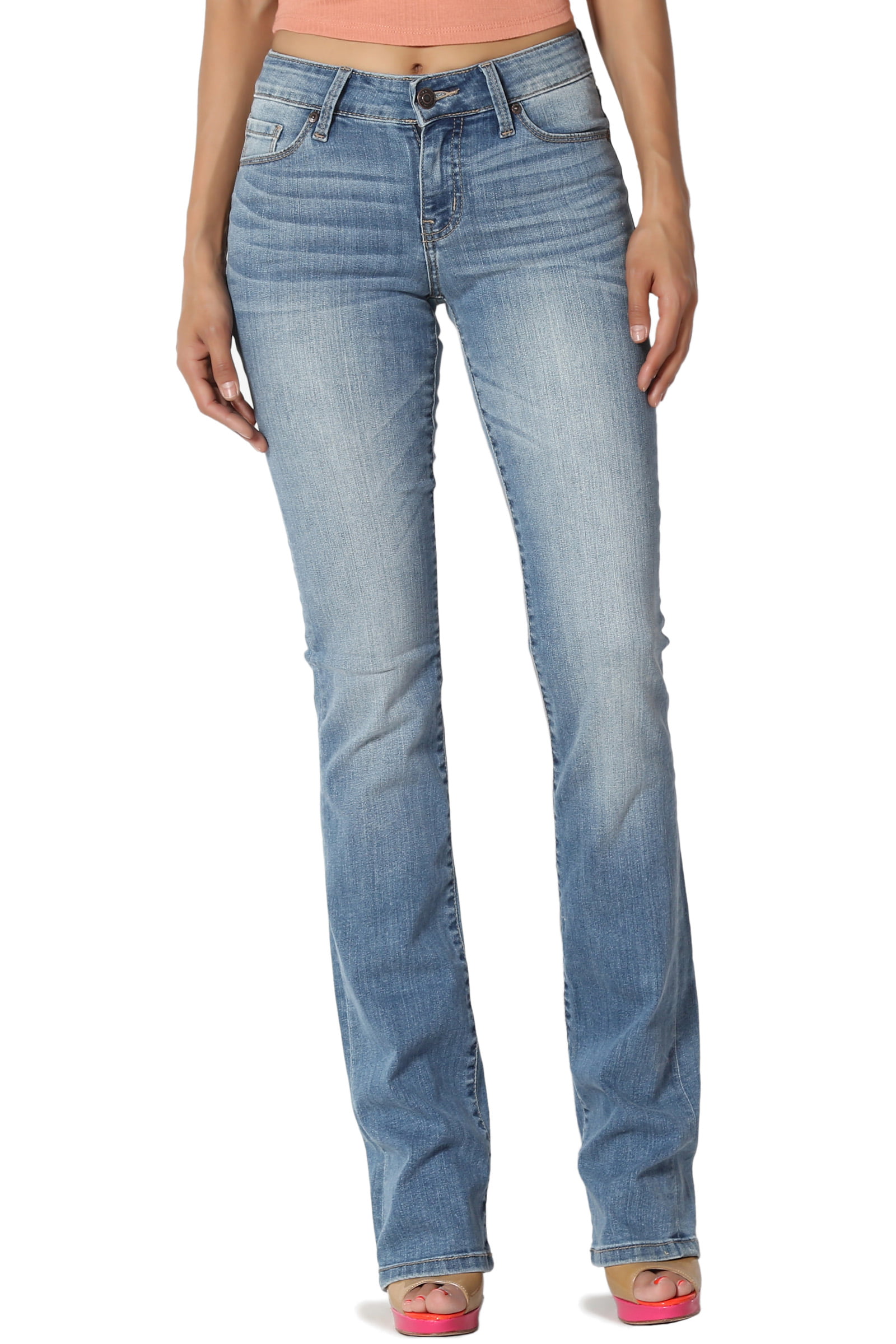 Themogan Women S Mid Rise Slim Fit Bootcut Jeans In Soft Stretch Light Blue Denim Walmart Com