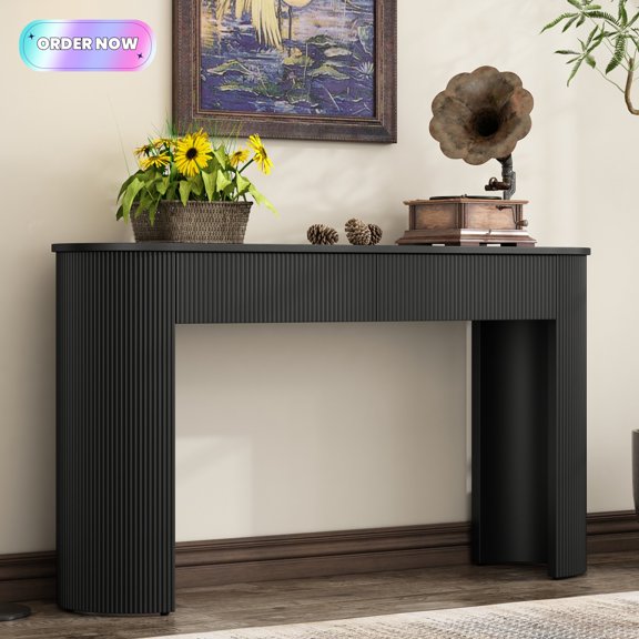 Tcbosik 54" Oval Console Table with 2 Storage Drawers, Entryway Table with Fluted Design for Hallway, Foyer, Living Room, Black