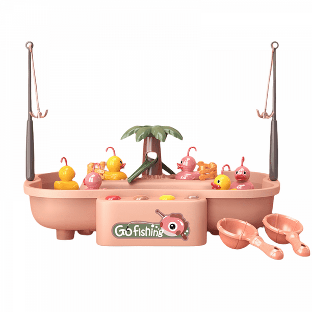 Water Circulating Electronic Fishing Game Set for Kids - Includes3 Ducks,3  Fish,2 Fishing Poles, and6 Music Options(Pink)