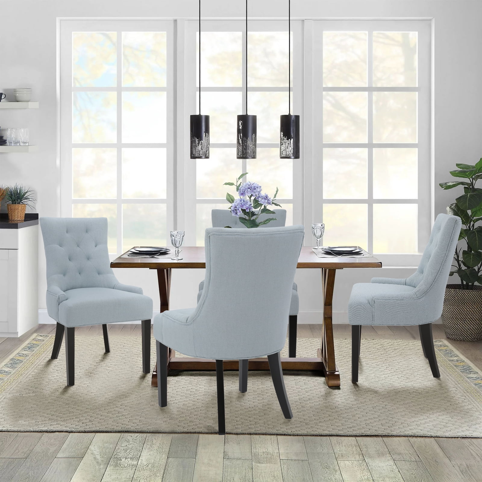 Kadyn Modern Fabric Dining Chairs, Upholstered Dining Side Chairs for Home Furniture, Kitchen Dining Chairs with Wood Legs and Arm Rest, 2-pcs Set, Light Sky