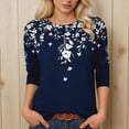 thumbnail image 2 of DHFJKG 3/4 Sleeve T Shirts For Women Crew Neck Floral Printed Loose Fit Spring Summer Top Bohemian Beach Vacation Clothes Versatile Tops, 2 of 4