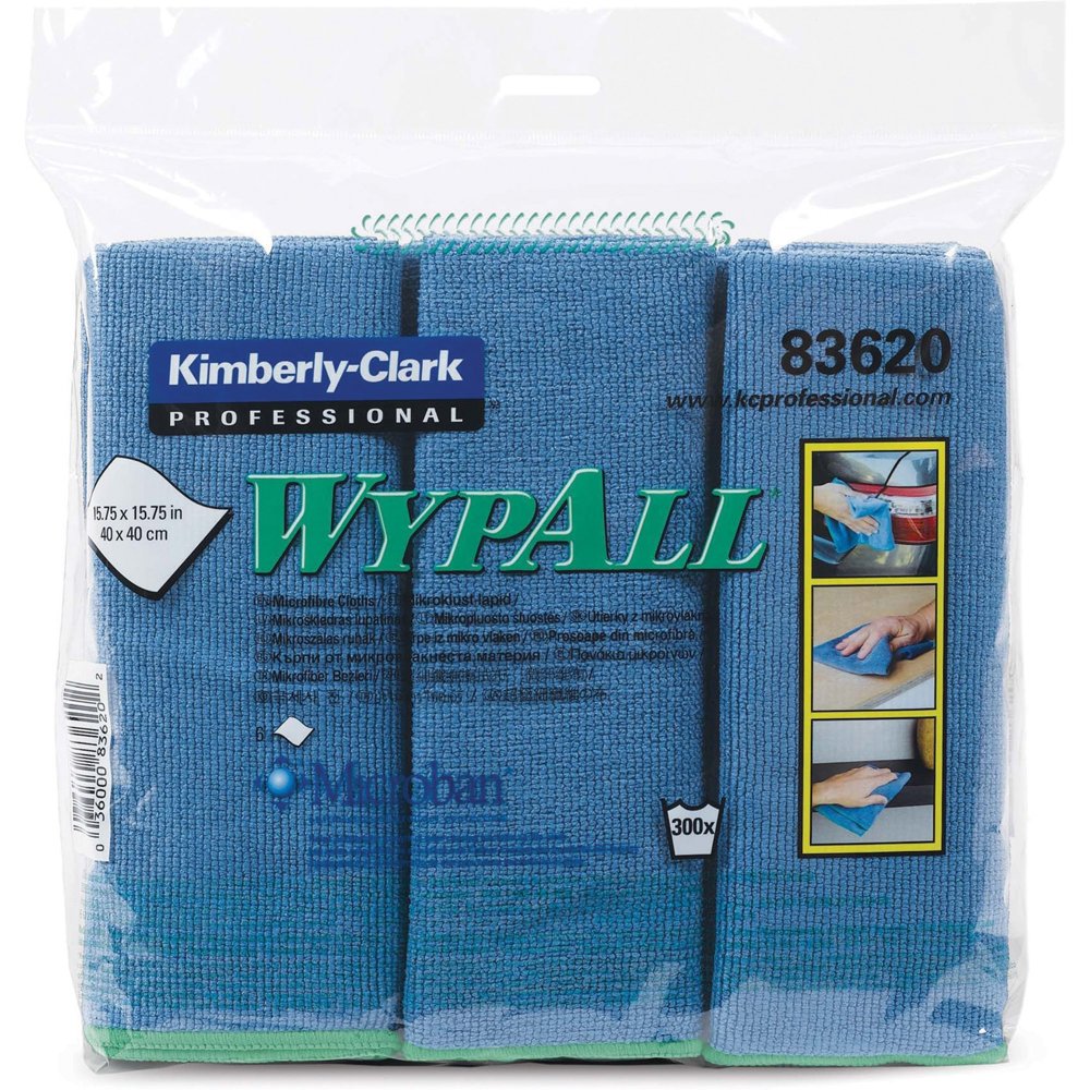 Wypall Microfiber Cloths (83620), Reusable, 15.75” x 15.75”, Blue, 6