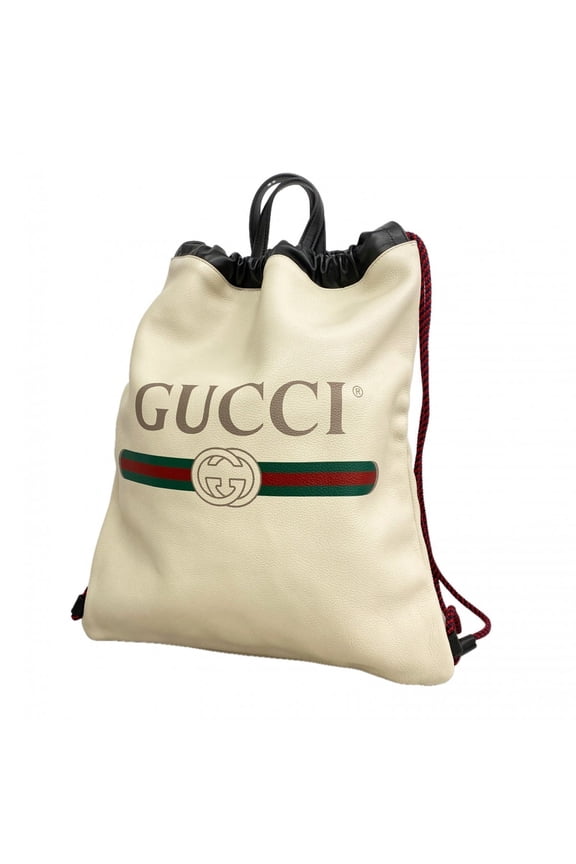 Pre-Owned Gucci Backpack/Daypack with Drawstring, 516639, Leather, Ivory, Women's