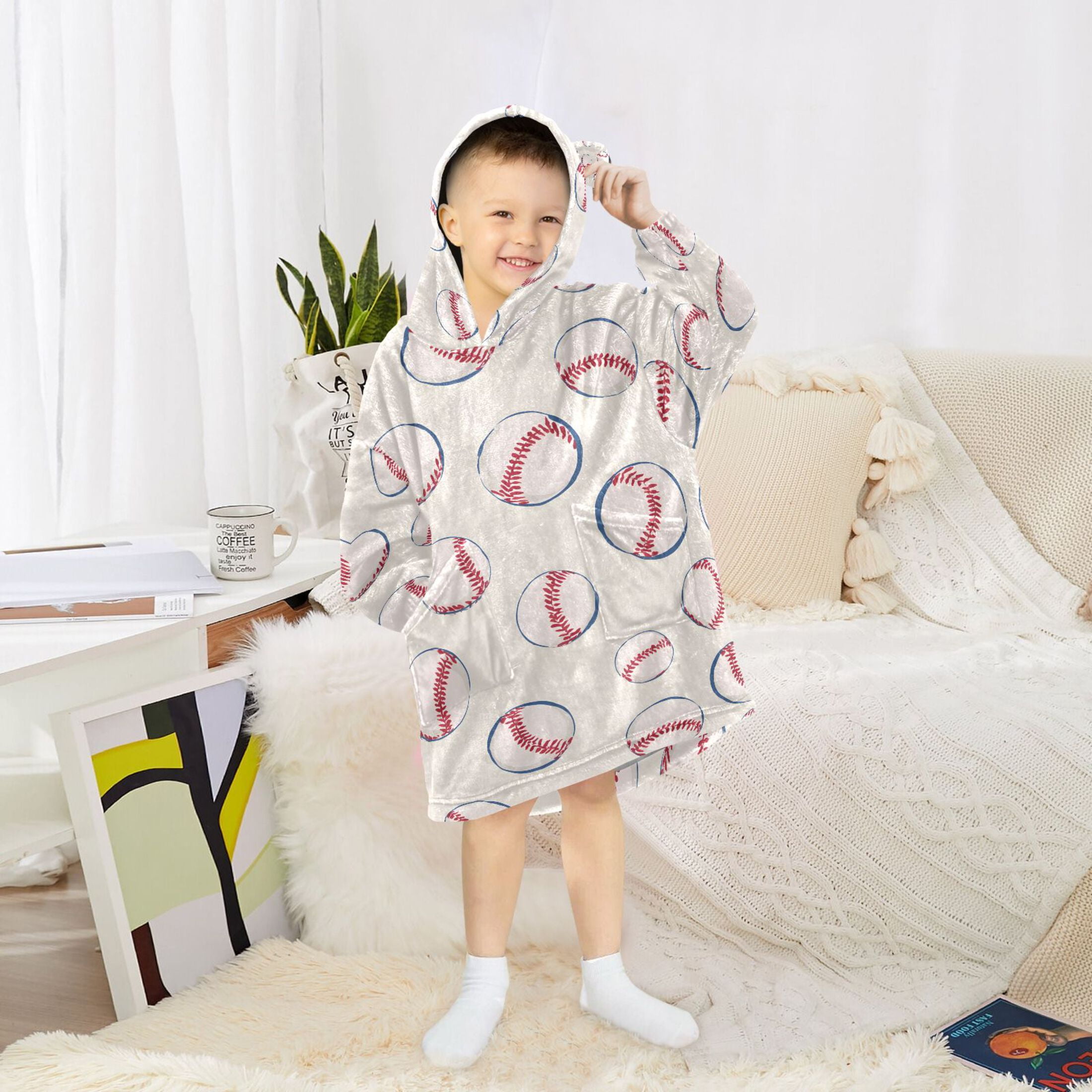 joogoo Blanket Hoodie for Baseballs Oversize Sweatshirt 3-14 YR L