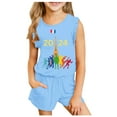 thumbnail image 4 of Baby Girls Outfits Summer Sleeveless Fashion Printed Vest T Shirt Tops Shorts Set Kids Clothes Sky Blue 7 Years-8 Years, 4 of 4