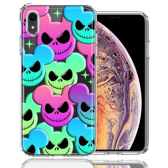 MUNDAZE Apple iPhone XR Bright Rainbow Nightmare Skulls Spooky Season Halloween Design Double Layer Phone Case Cover