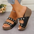 thumbnail image 5 of Norvail Womens Pearl Studded Thick Soled Wedge Sandals, Wide Foot Sandals for Women Dressy, Open Toe Slip On Platform Slides for Summer Beach Vacation Plus Size, 5 of 6