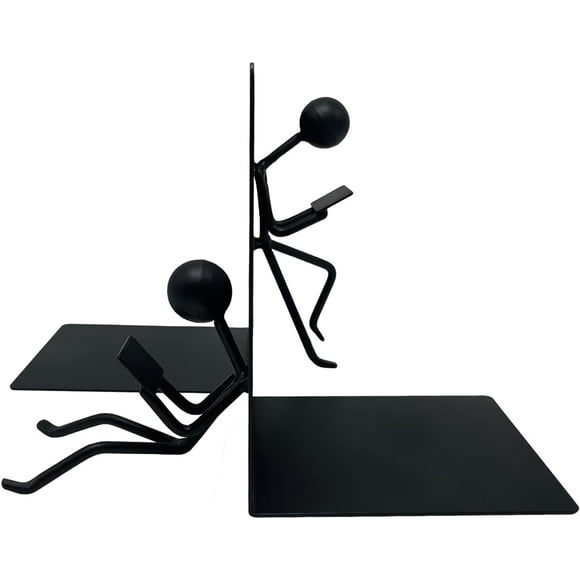 Ottimo Heavy Duty Metal Unique Office Desk Bookends for use as Bookshelf Decor, Home, Office or Kitchen Shelves. Unique, Cute and Decorative Book Stopper to Hold Books, Great Gift Idea (Black)