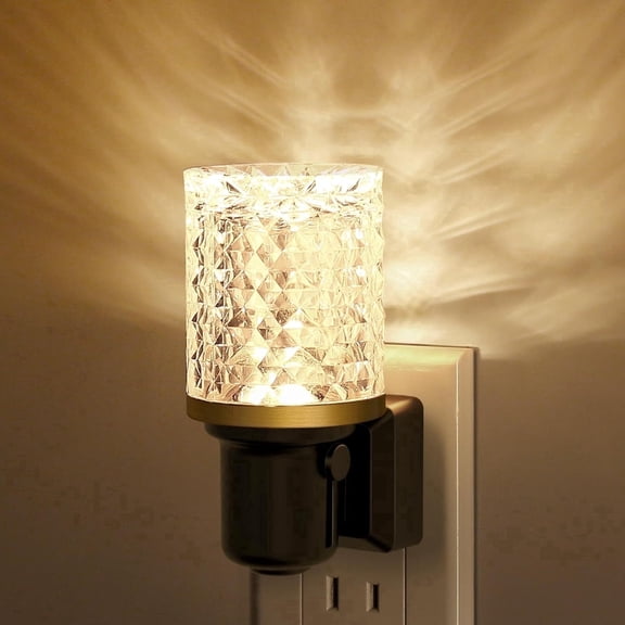YANSUN Black and Brass Diamond Crystal Column Night Light, Set of 2 Lamps Display, Warm White 3000K Plug-In, Decorative Lighting for Bedroom, Living Room, Kitchen