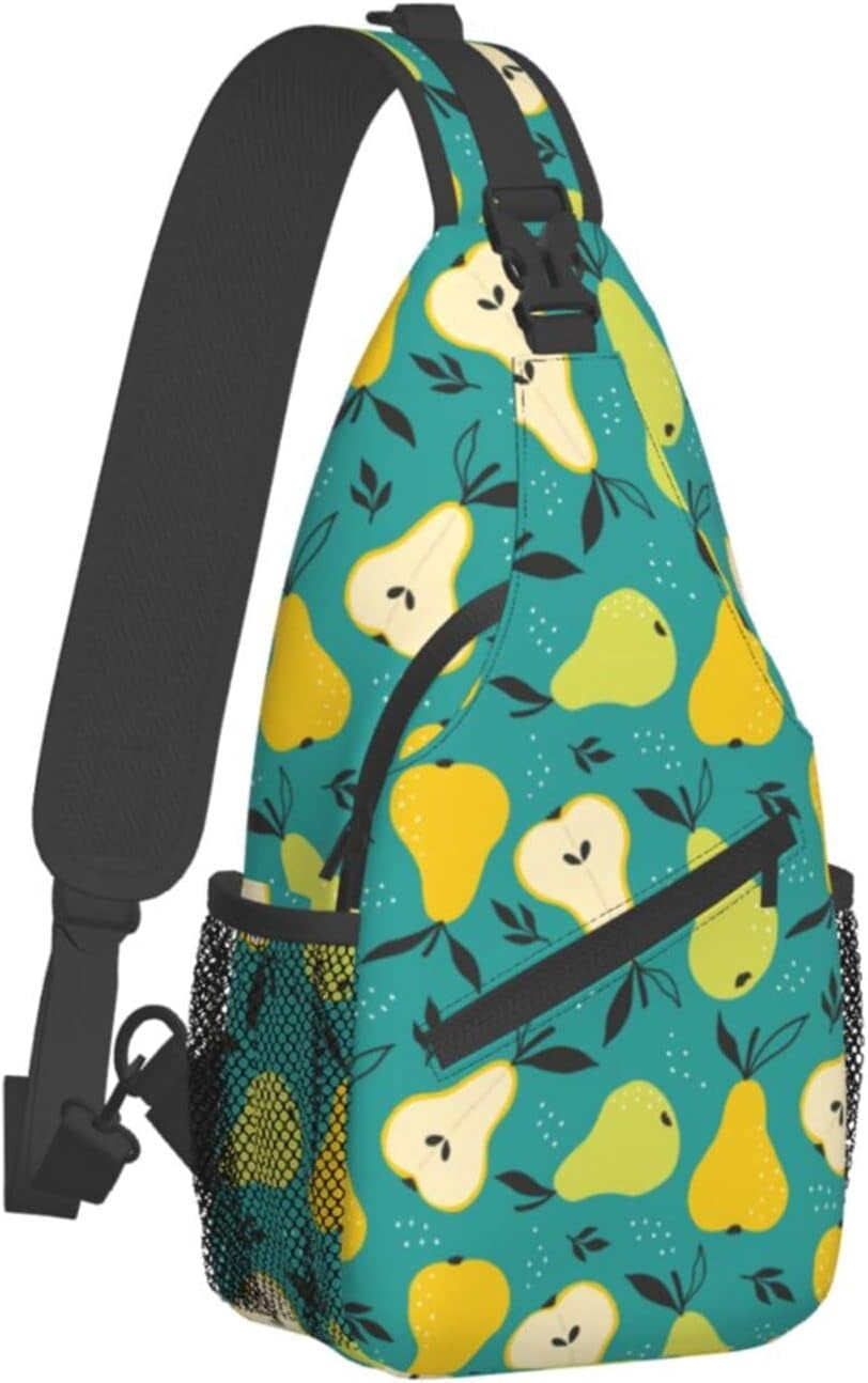 Fruit Pear Pattern Sling Bag Crossbody Hiking Travel Chest Bags Backpack Shoulder Daypack for Women Men