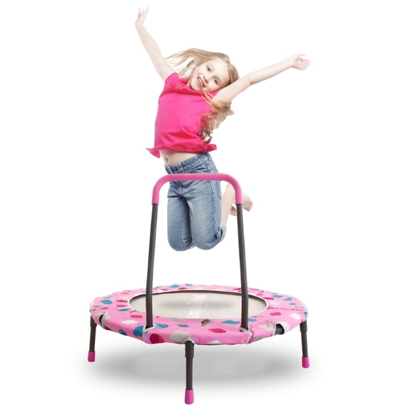 TECHSPORT 36" Kids Trampoline with N-Type Handlebar, Safe Elastic Ropes, Rust-Resistant Frame, Pink