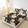 thumbnail image 3 of Homewish Hipple Halloween Skull Queen Sheets,Grunge Peony Floral Queen Sheet Sets,Black Golden,4 Pieces,1 Flat Sheet, 1 Fitted Sheet and 2 Pillowcases, 3 of 6
