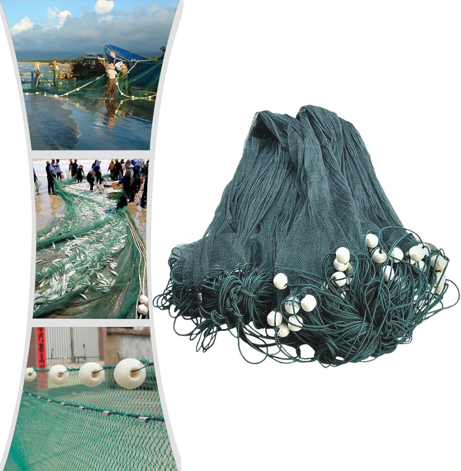 Miumaeov Floating Fishing Landing Net, ﻿Non-Snag Net for Wade Fishing, Fly Fishing, & Kayak Fishing,Fishing Cast Monofilament Net Beach Seine Net, Green,6.5x33FT
