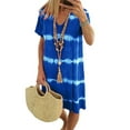 thumbnail image 1 of Innerwin Tunique Robes Manches Courtes Femmes Midi Robe Plage Cravate Teinture en Vrac Robe de Soleil Bleu XXL, 1 of 7