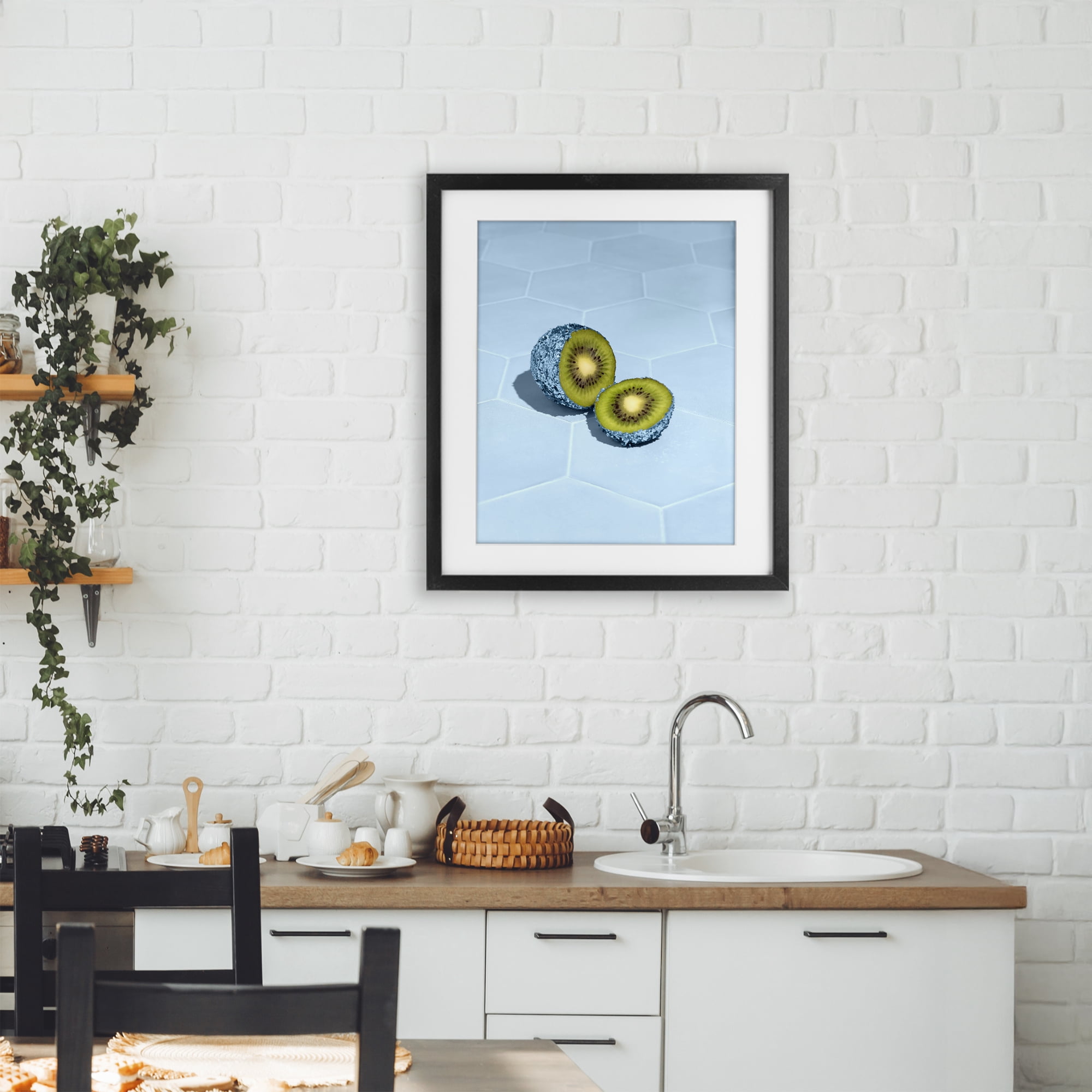 Stupell Industries Blue Glimmer Kiwi Black Framed Print Under Glass, design by LISH Creative